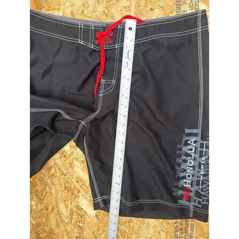 Honolua Surf Co Board Shorts Mens 42 Black Red Tie Hawaiian Surf Swim
